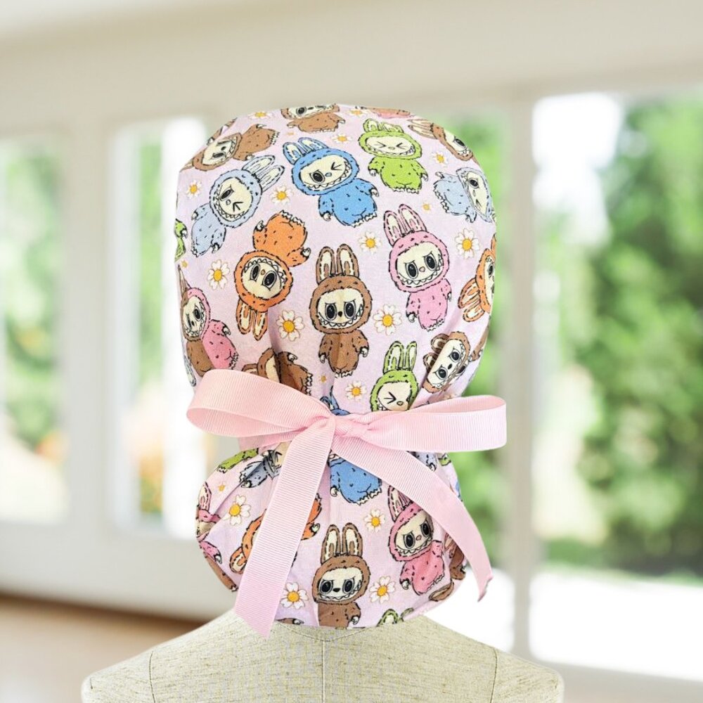 Cute Monsters~ Ponytail Scrub Cap, Surgical Hat, OR, CNA, Cap, CRNA, Scrub Cap